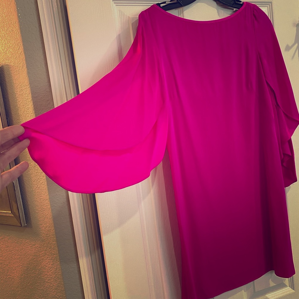 Stretch silk crepe butterfly sleeve dress